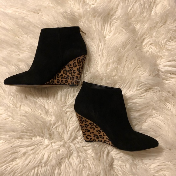 Ava & Aiden Black & Leopard Wedge Booties - Picture 4 of 14
